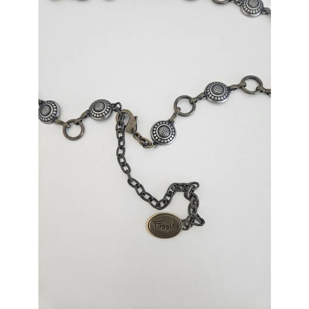 Fossil Medallion Brass Silver Ring Chain Belt Adjustable One Size Rodeo Western